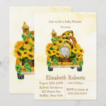 Gnome Sunflower Bees Baby Shower Invitaciones