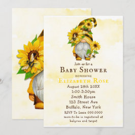 Gnome Sunflower Bees Baby Shower Invitaciones