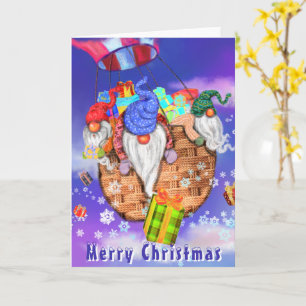 Gnomes en globo y entrega tarjetas de Navidades de