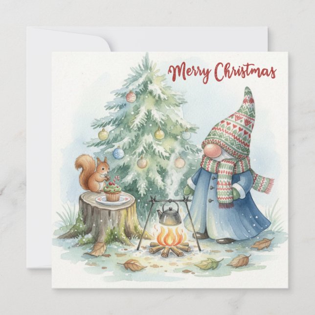 Gnomo de Navidad alegre y árbol de Navidad  (Anverso)