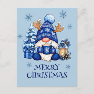 Gnomo de Navidad Azul con Sombrero de Reno
