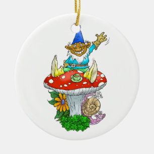 Gnomo que agita en un ornamento redondo