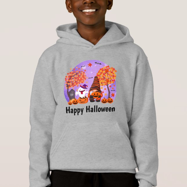 Gnomo y fantasma lindos de Halloween con texto par (Anverso)
