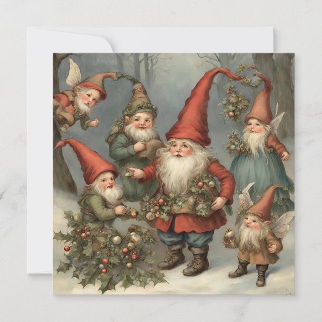 Gnomos de Navidad de cuento de hadas en el bosque  (Anverso)