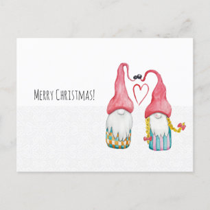 Gnomos de Navidad enamorados acuarela pintado a ma