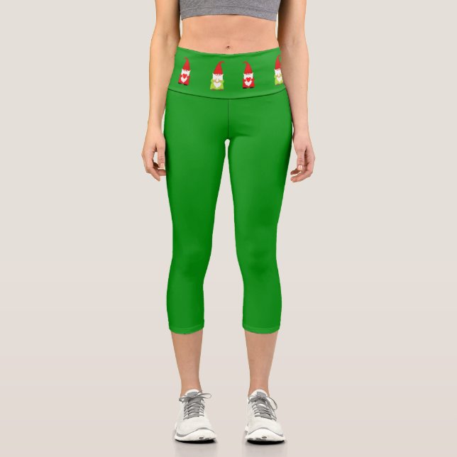 gnomos de navidades sobre leggings de capri verdes (Anverso)