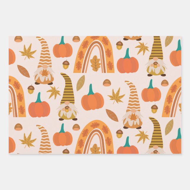 Gnomos de Otoño con Arcoíris y Hojas de Otoño (Anverso)