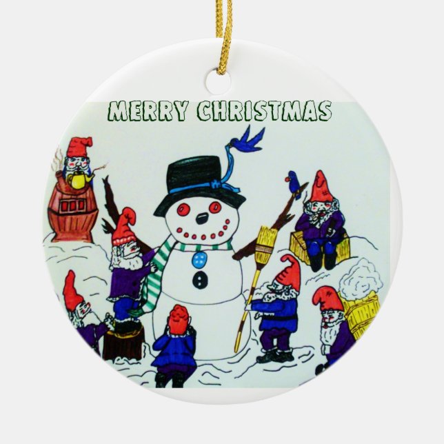 GNOMOS MUÑECO DE NIEVE, ornamento del NAVIDAD (Frente)