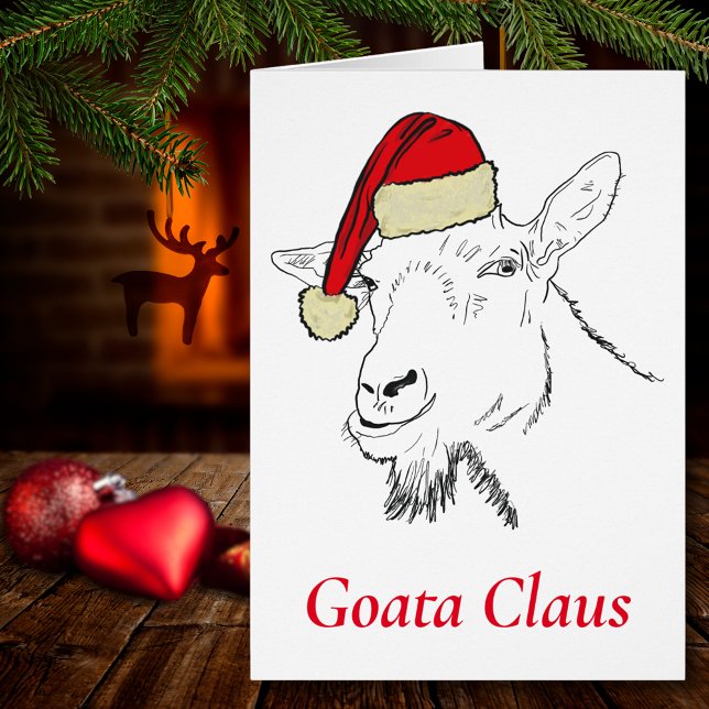 Goat Funny Santa Slogan y dibujo (Christmas goat wearing a Santa hat funny Goata Claus farm animal line art holiday greetings card)