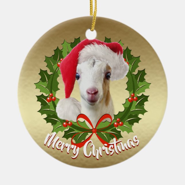 GOAT LaMancha Niño Santa Hat Ornamento de Navidad (Frente)