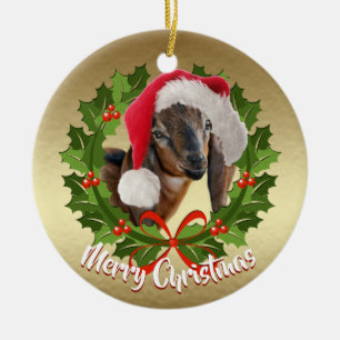 GOAT Nubian Doe Kid Santa Hat Ornamento de Navidad