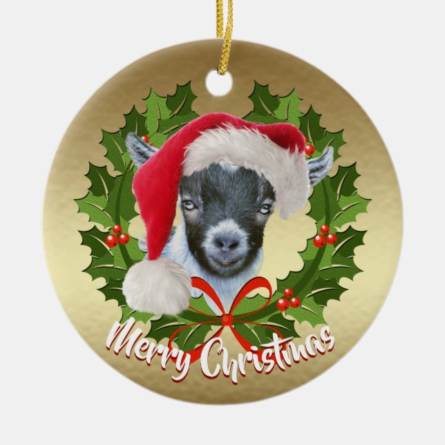 GOAT Pygmy Kid Santa Hat Ornamento de Navidad (Frente)