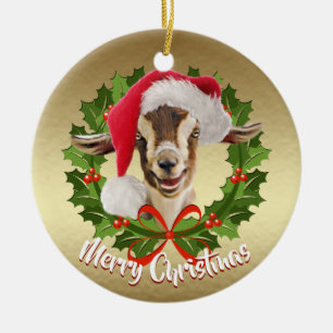 GOAT Toggenburg Kid Santa Hat Ornamento de Navidad