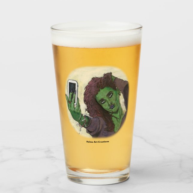 Goblin Chica Phone Selfie Fantasy Art Glass Cup (Anverso (lleno))