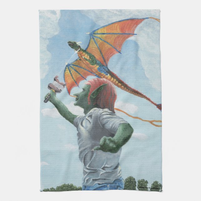 Goblin Flying Dragon Kite Fantasy Kitchen Toalla (Vertical)