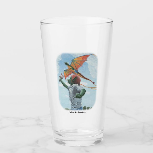 Goblin Flying Rainbow Dragon Fantasy Art Glass Cup (Anverso)