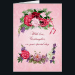 Goddaughter Birthday Gorgeous Roses<br><div class="desc">This birthday card for a goddaughter has beautiful roses in full bloom. The pink background has pale pink roses showing through. A gorgeous,  traditional birthday card that will give real joy.</div>