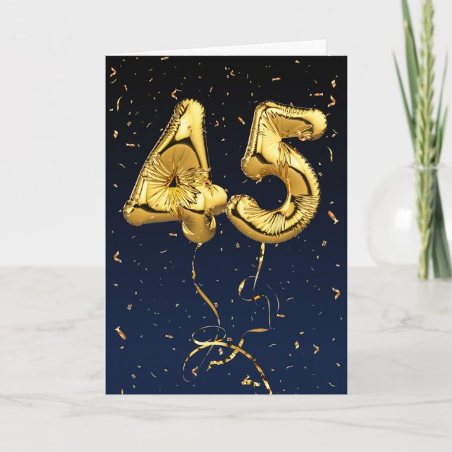 Gold 45 Mylar Birthday Balloons y tarjeta Confetti (Anverso)