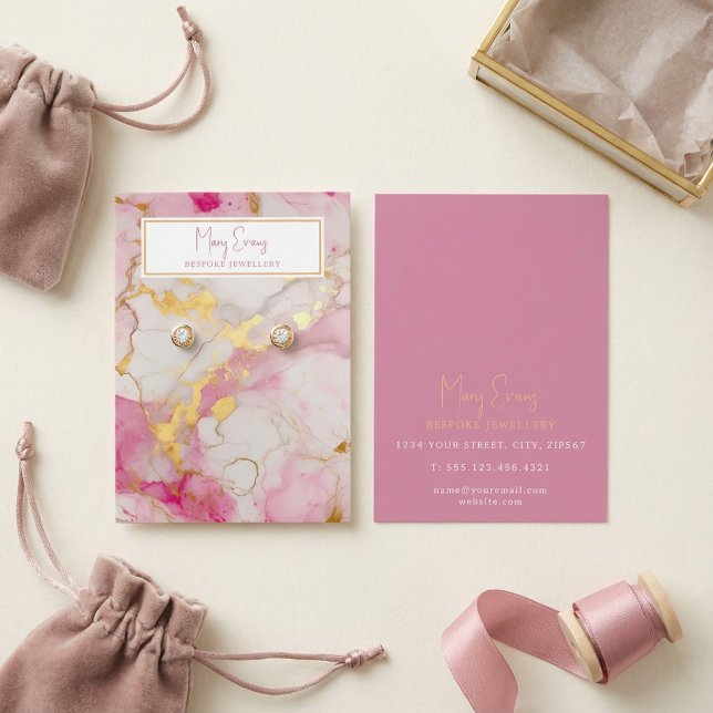Gold and pink marble effect earring display card (Gold and pink marble effect earring display card.)