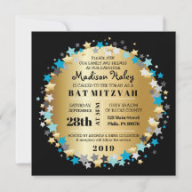 GOLD Aqua Gold Stars Bar Bat Mitzvah Invitación