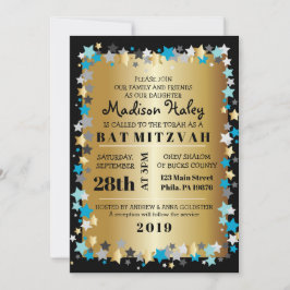 GOLD Aqua Gold Stars Bar Bat Mitzvah Invitación