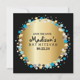 GOLD Aqua Gold Stars Bar Bat Mitzvah Salve la fech