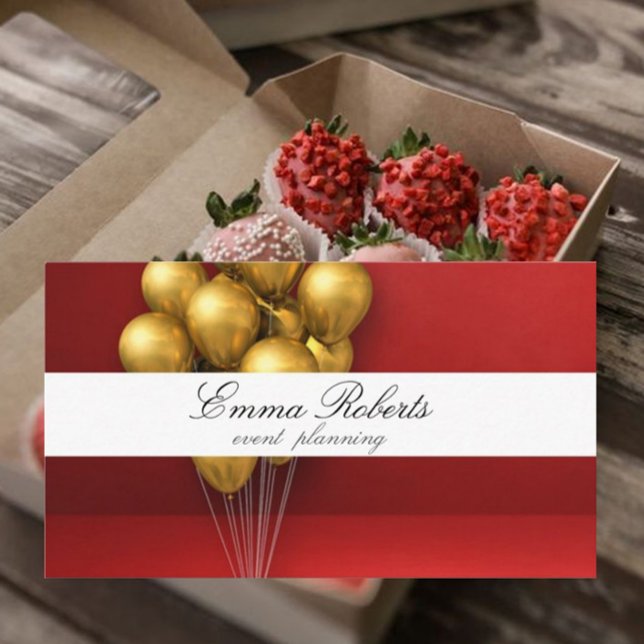 Gold Balloons Red Background Moderno Tarjeta de vi (Subido por el creador)