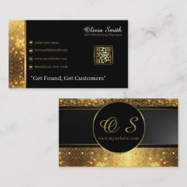 Gold Black Elegant QR Code Tarjeta de presentación