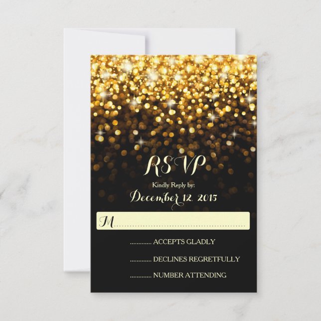 Gold Black Hollywood Glitz Glam Wedding RSVP (Anverso)