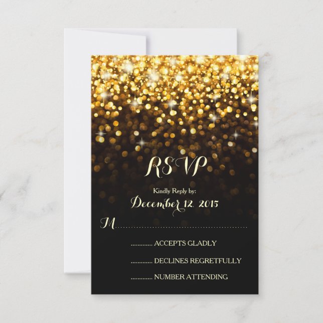 Gold Black Hollywood Glitz Glam Wedding RSVP (Anverso)