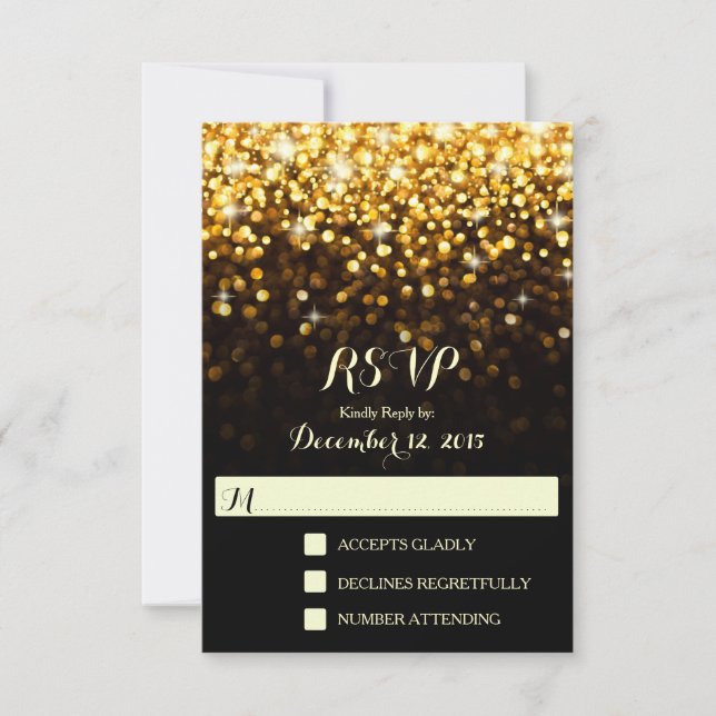 Gold Black Hollywood Glitz Glam Wedding RSVP (Anverso)