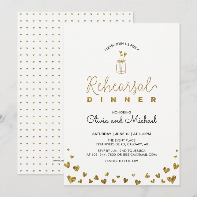 Gold & Black | Invitación a la cena de ensayo de c (Anverso / Reverso)
