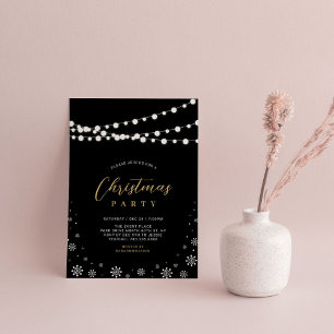 Gold & Black Luces de Cadena Invitación de Navid