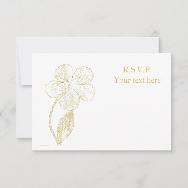 Gold Botanical Sketch Minimalist Wedding RSVP Card (Anverso)