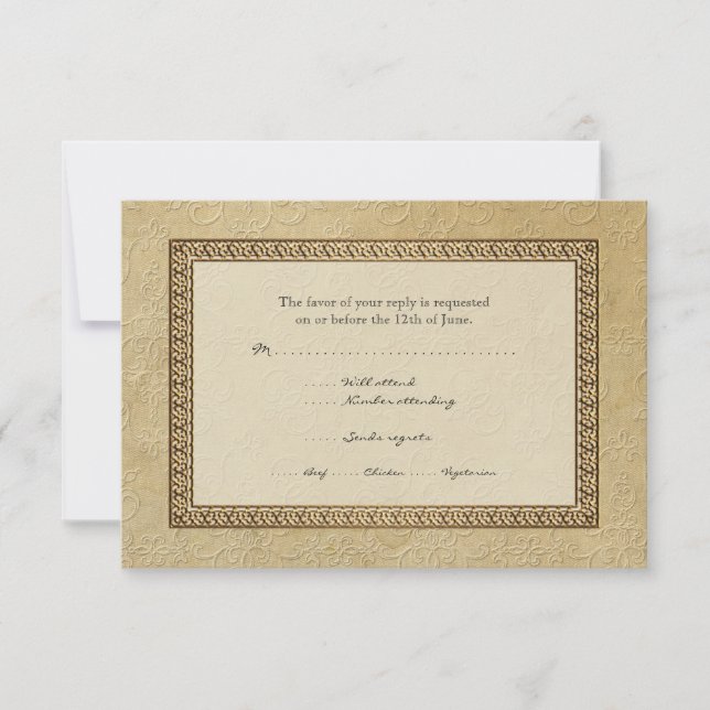 Gold Brocade Damask Floral Formal Elegante RSVP (Anverso)