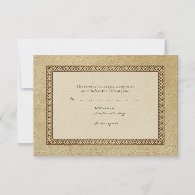 Gold Brocade Damask Floral Formal Elegante RSVP (Anverso)