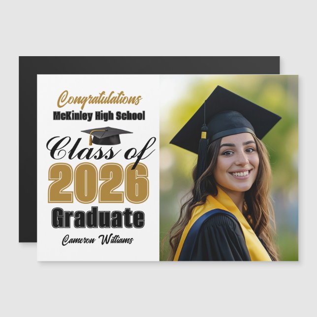 Gold Class of 2026 Graduation Photo Magnet Card (Anverso/Reverso)