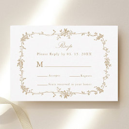 Gold Classic Victorian Floral Frame Wedding RSVP