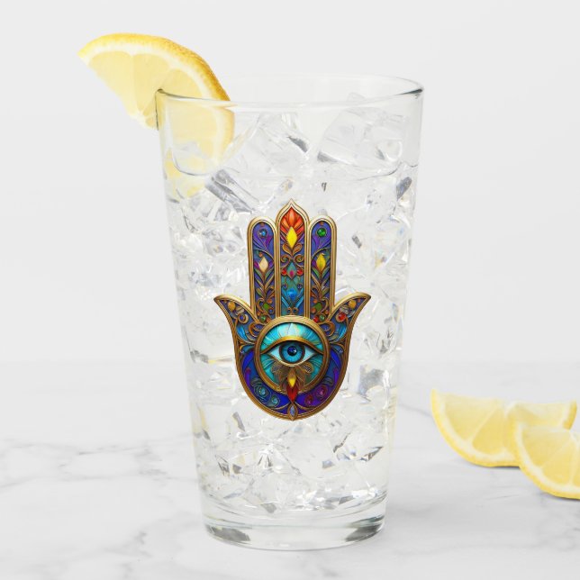 Gold Colorful Hamsa Turquoise Sapphire Third Eye  (Anverso (hielo))