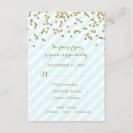 Gold Confetti Sky Blue Stripes Wedding RSVP