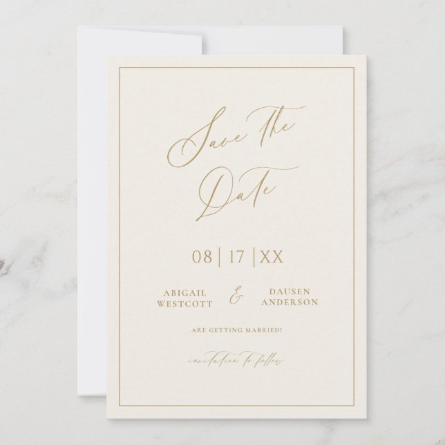 Gold & Cream Guardar la Invitación Boda de fechas (Anverso)