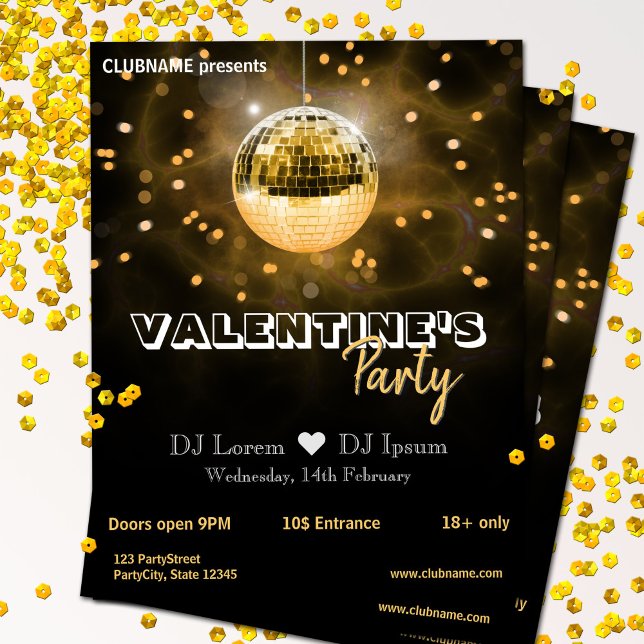 Gold Disco Ball Valentine's Day Party Flyer (Subido por el creador)