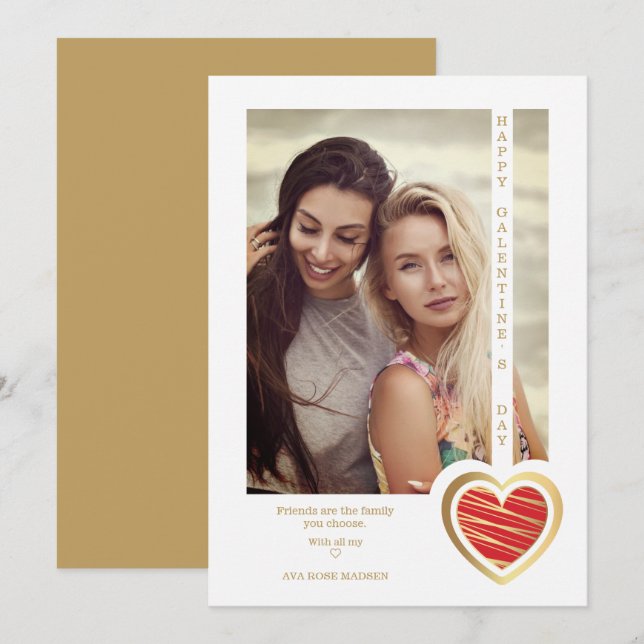 Gold Effect Red Heart Friends Happy Galentines (Anverso / Reverso)