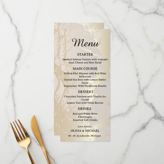  Gold Elegant Luxury Marble Abstract Wedding Menu  (Anverso/Reverso In Situ)