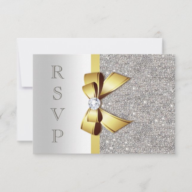 Gold Faux Bow Silver Secuencias Diamantes RSVP (Anverso)