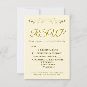Gold Filigree Border Elegant Cream Wedding RSVP