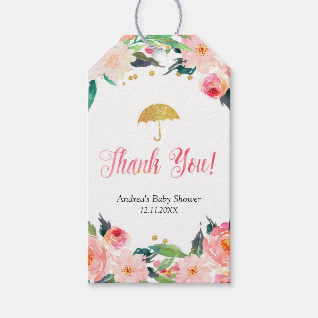 Gold Floral April Shower Gracias Etiqueta (Anverso)
