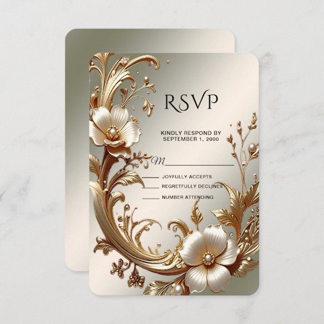 Gold Floral RSVP Card (Anverso / Reverso)