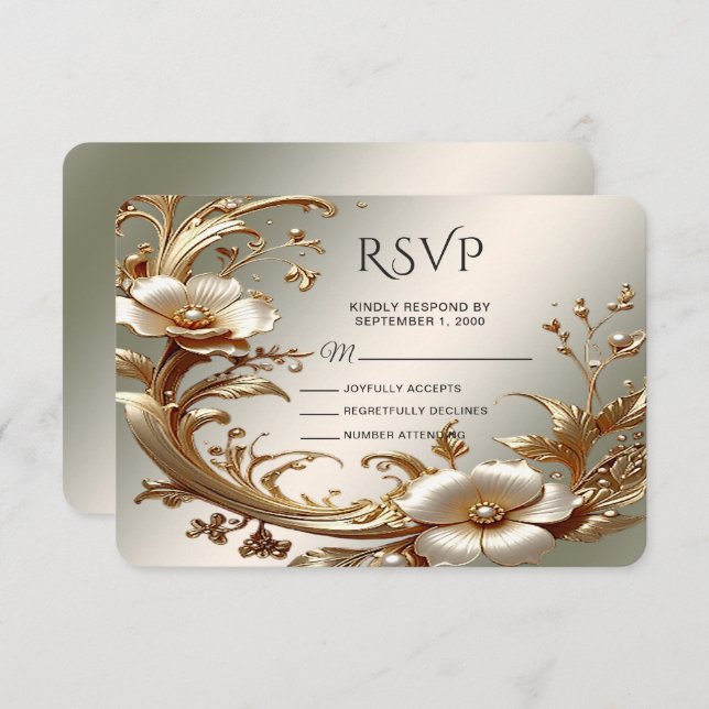 Gold Floral RSVP Card (Anverso / Reverso)
