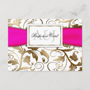 Gold Floral RSVP con Fuchsia Bow